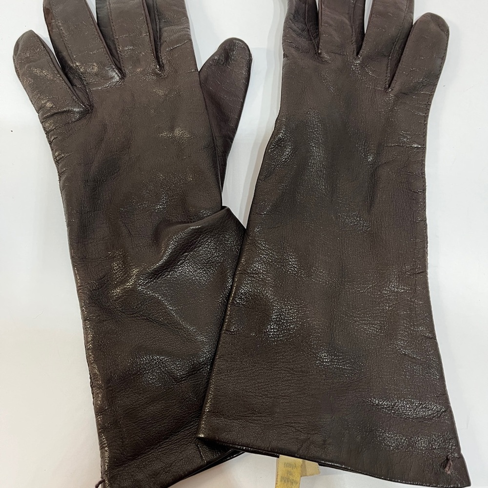 Vintage 100% Silk Brown Gloves women’s 7 1/2 Made in Italy